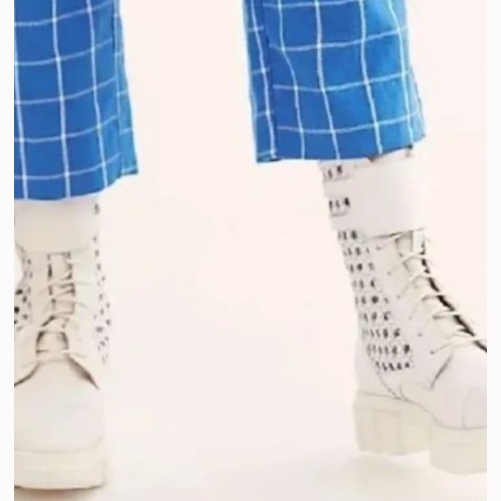 New Free People Boots Asher Ankle White Leather Weaved Side Combat Moto Sz Eu 38